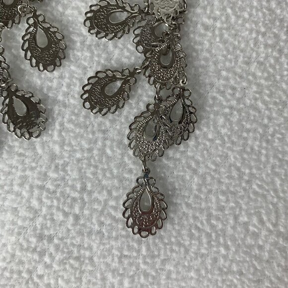 Katheryn Kent Silver Tone Chandelier Flat Metal Fashion Earrings NWT - Picture 2 of 4